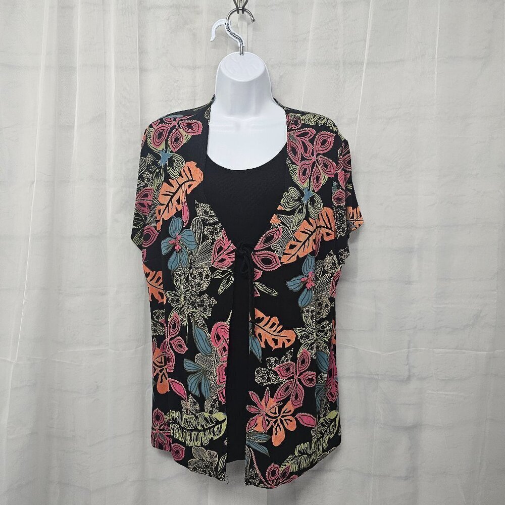 Choices Blouse Black Floral Retro Layered Grunge Vintage 1X